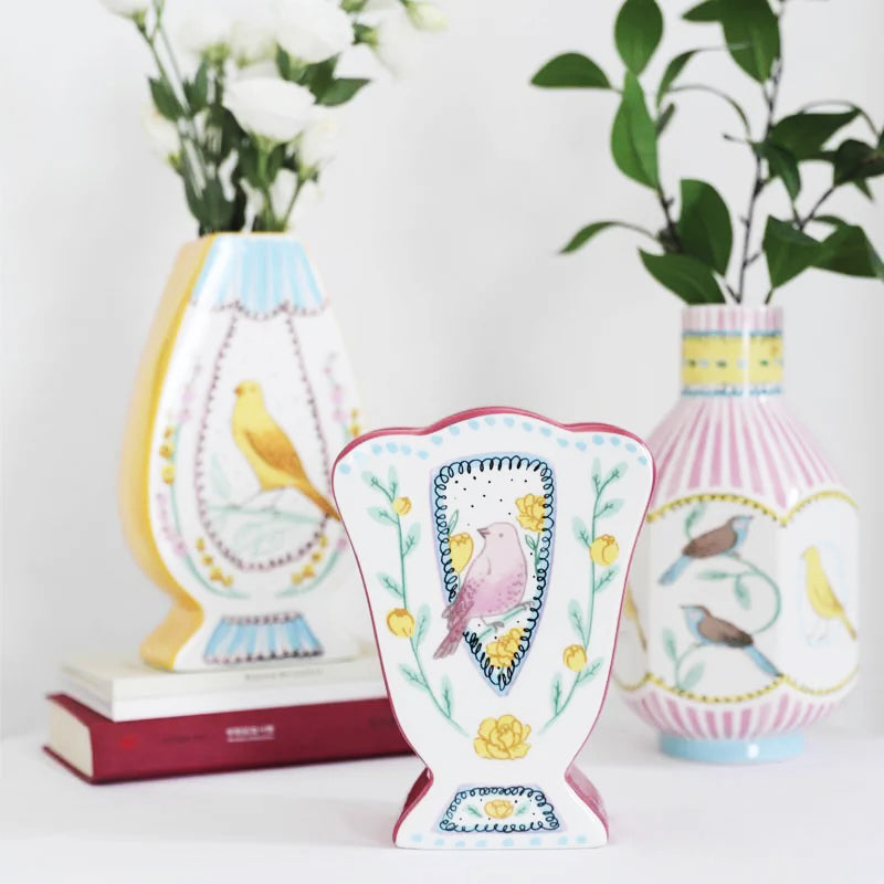 Vintage Illustration Ceramic Vase