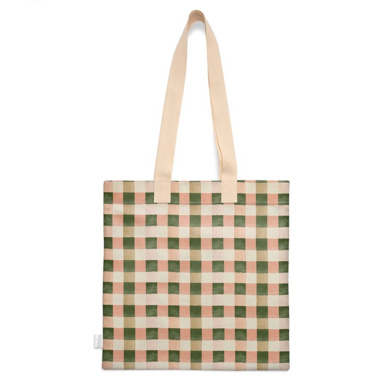 Brown Gingham Tote Bag Checkered Shopping Bag Reusable 